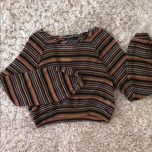 Blue Blush Long Sleeve Striped Crop Top